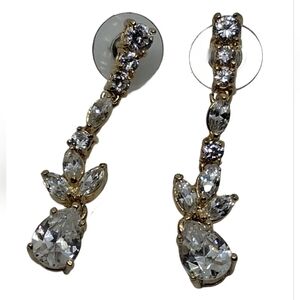 Elegant Vintage Gold Tone Clear Crystal Vine Drop Earrings